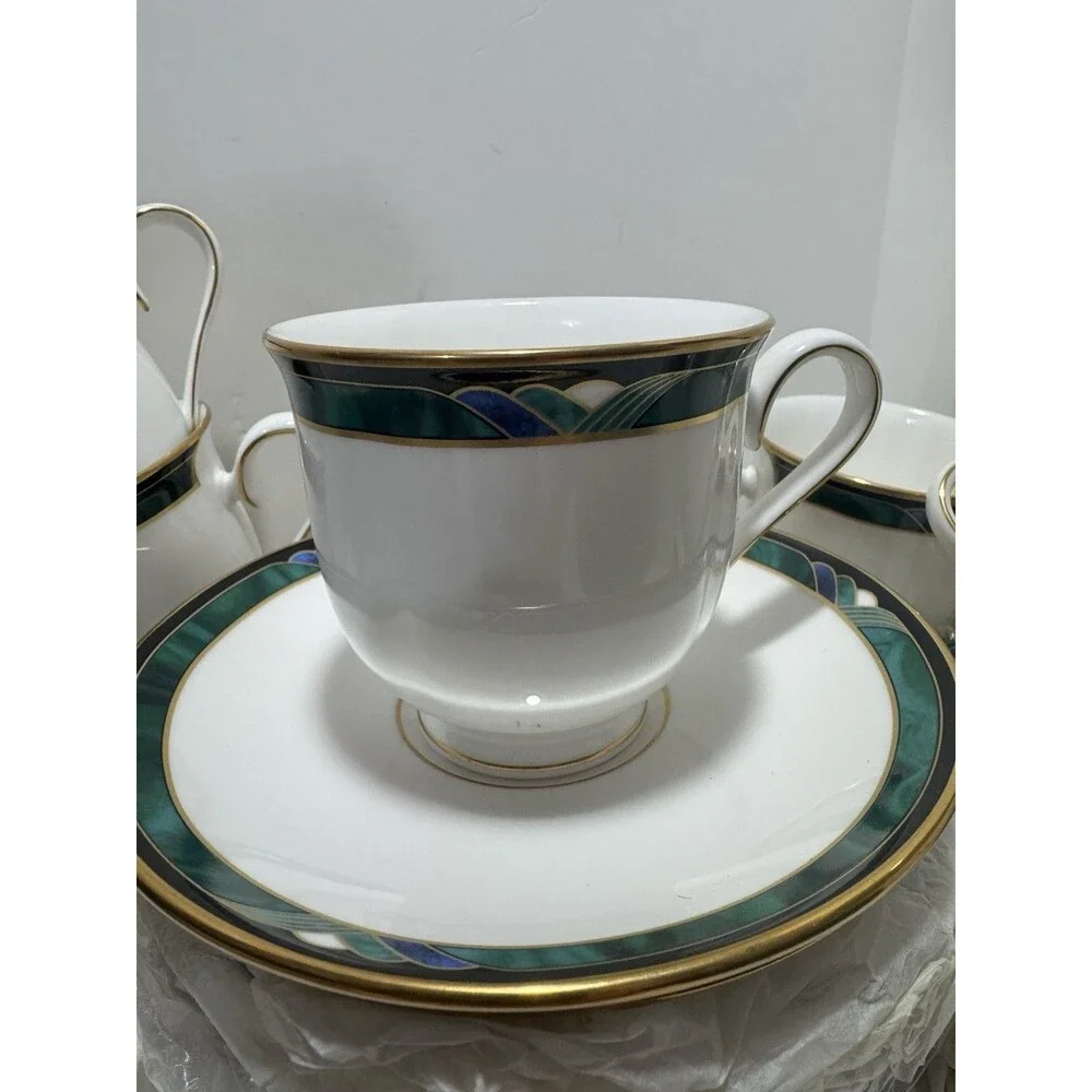 Lenox Debut Collection Kelly New Set Of 6 Teacups And Saucers White Blue Green